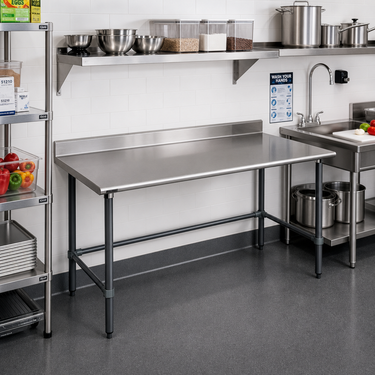 Product image #2 for Eagle Group BlendPort Deluxe Series 48-Inch x 30-Inch Stainless Steel Work Table with 4-1/2-Inch Backsplash