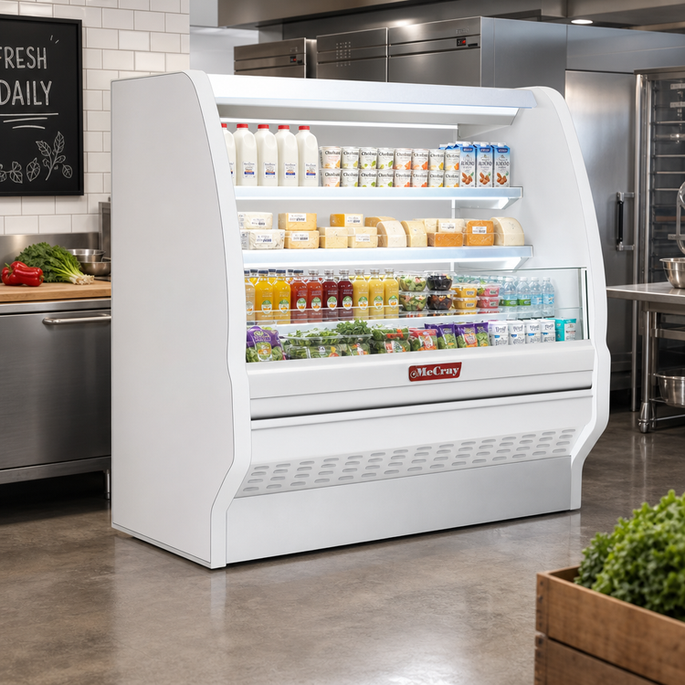 Product image #2 for Howard-McCray 40E Series 75-Inch Endless Design Dairy Curved End Open Merchandiser, Self-Contained, LED, White