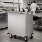 Thumbnail image #2 for Dinex DXPIDP3E1012 Stainless Steel Enclosed Mobile Unheated 3-Compartment Plate Dispenser for 10-1/8-Inch Round Plates