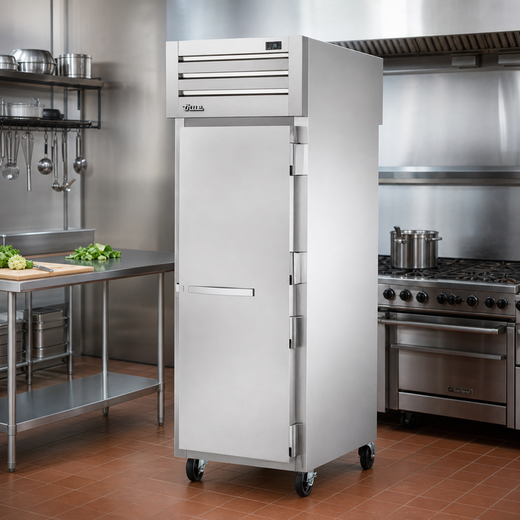 Product image #2 for True Spec Series One-Section Pass-Thru Reach-In Refrigerator with Solid Front and Rear Swing Doors, Stainless Steel Front and Aluminum Sides