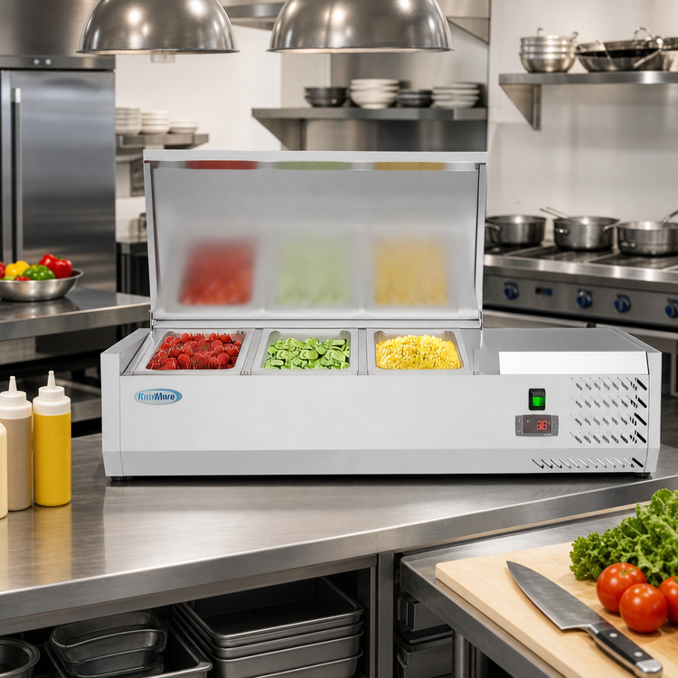 Product image #2 for KoolMore 40-Inch Three-Pan Refrigerated Countertop Condiment Prep Station