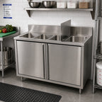 Thumbnail image #2 for BK Resources CSTR5-4-1014HHS 4-Compartment Stainless Steel Sink Cabinet with Hinged Doors, 18-Gauge, 48 x 24 Inches