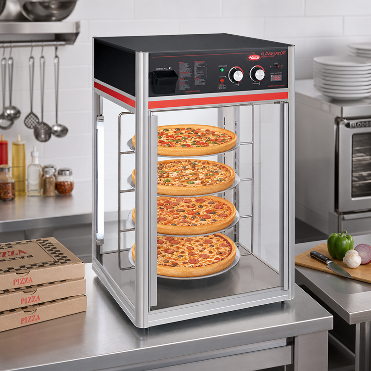 Product image #2 for Hatco Flav-R-Savor Countertop Humidified Holding and Display Cabinet with 1 Door, 4-Tier Rotating Circle Rack, 120V