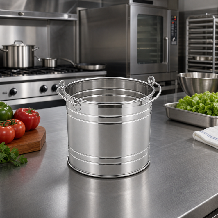 Product image #2 for Round Stainless Steel Pail with Handle, 148 oz., Dual Satin and Mirror Finish