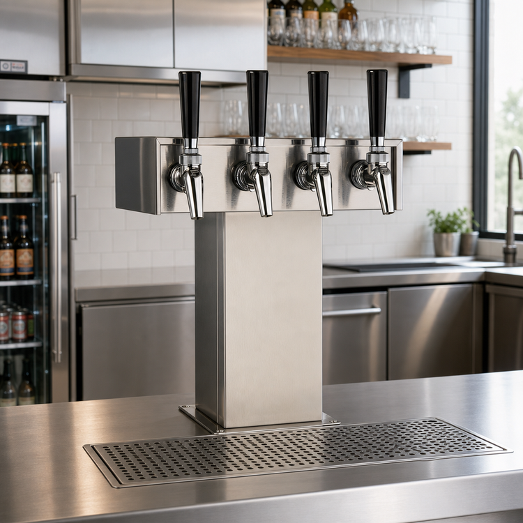 Product image #2 for Perlick EA2110-4B Stainless Steel Air-Cooled Tee Beer Tower, 4-Faucet