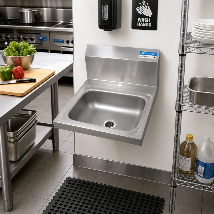 Product image #2 for BK Resources Wall-Mounted 14" x 10" 304 Stainless Steel Hand Sink with 1 Hole Deck