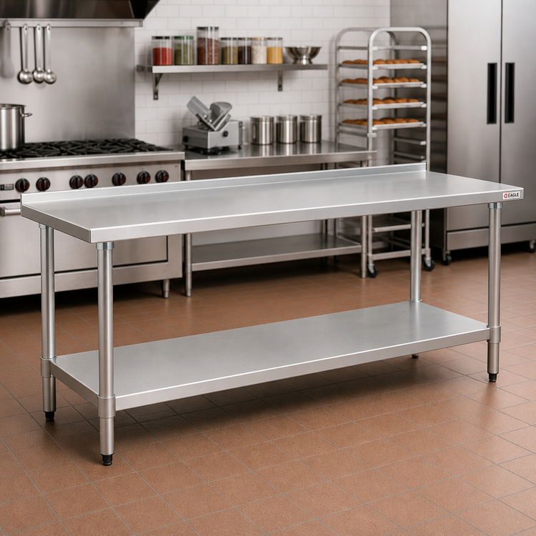 Product image #2 for Eagle Group Budget Series 72"W x 36"D 430 Stainless Steel Work Table with Rear Upturn and Adjustable Undershelf