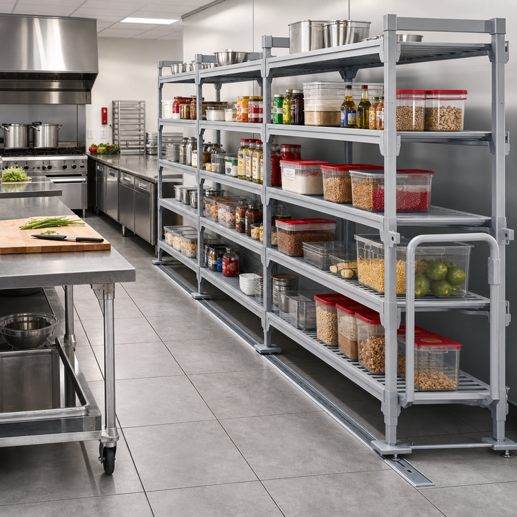 Product image #2 for Cambro Camshelving Premium Series 10-Foot High Density Raised Track Kit for 3 Mobile Units
