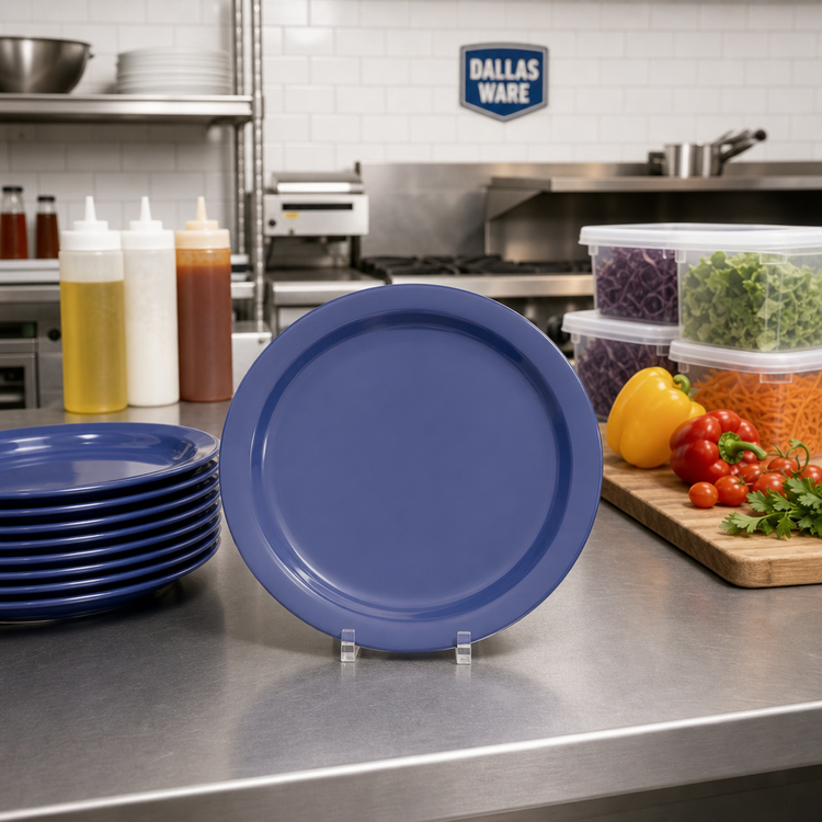Product image #3 for Dallas Ware 10.2-Inch Round Blue Melamine Dinner Plate with Reinforced Rim and Foot