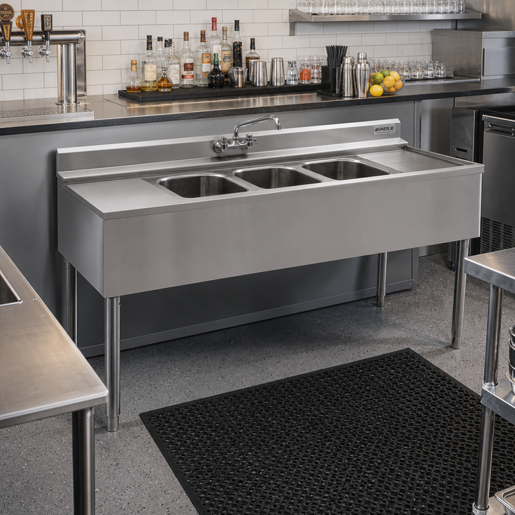 Product image #2 for Eagle Group 2200 Series 60-Inch Three-Compartment Underbar Sink Unit with Right Drainboard