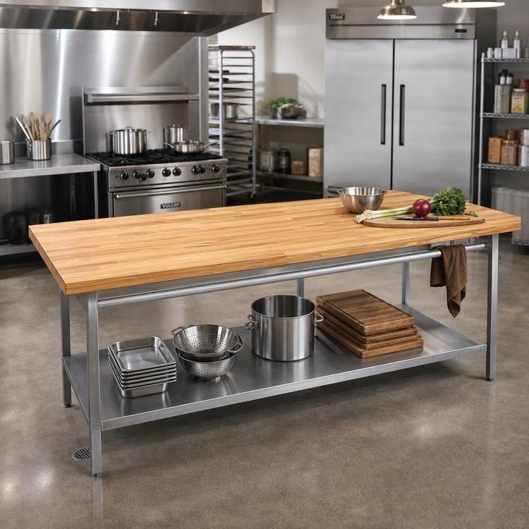 Product image #2 for John Boos Appalachian Blended-Rail Red Oak Island Countertop, 120 x 27 x 1-1/2 Inches, Penetrating Oil Finish