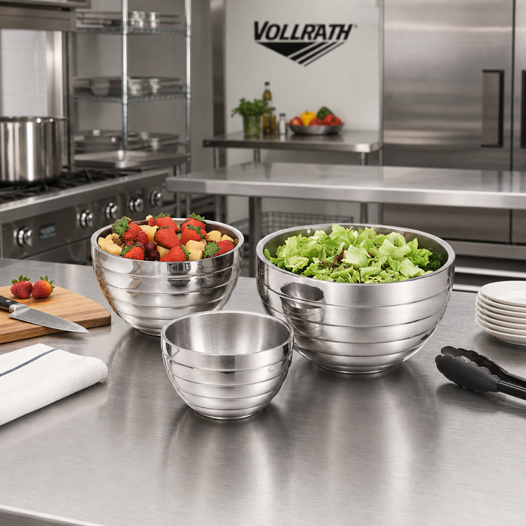 Product image #2 for Vollrath Round Beehive Insulated Double-Wall Stainless Steel Serving Bowl, 1.7 Qt