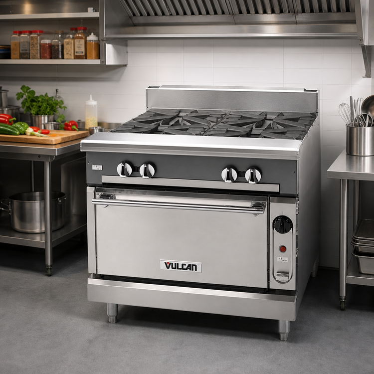 Product image #2 for Vulcan V Series 36-Inch Stainless Steel Heavy Duty Gas Range with 4 Open Burners and Convection Oven