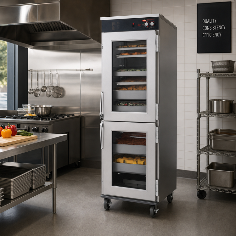 Product image #2 for Hatco Flav-R-Savor Tall Stainless Steel Humidified Holding Cabinet, Single Opening with 2 Dutch Doors, 17-Sheet Pan Capacity, 120V