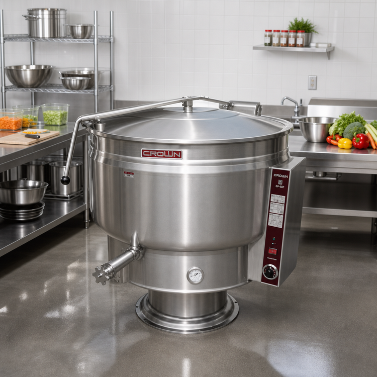 Product image #2 for Crown EP-60F 60 Gallon Electric Full Jacketed Pedestal Steam Kettle
