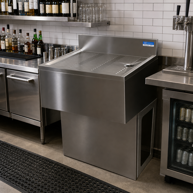 Product image #2 for 48 Inch Wide x 21-1/4 Inch Deep Freestanding Stainless Steel Underbar Drain Board with Pedestal Base