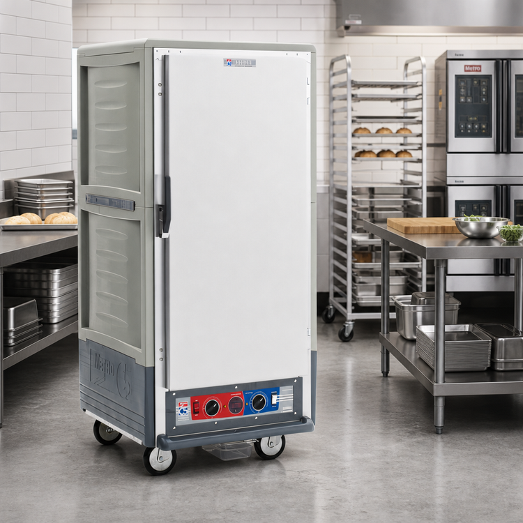 Product image #2 for Metro C5 3 Series 3/4 Height Mobile Heated Holding & Proofing Cabinet, Lower Wattage, Gray, Full-Length Solid Doors