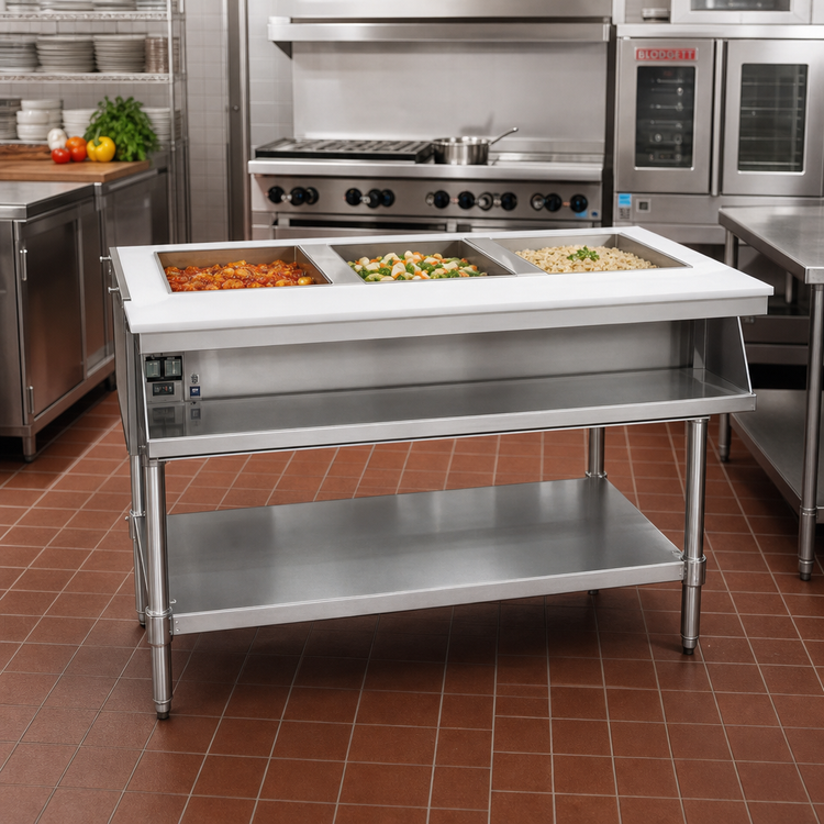 Product image #2 for Eagle Group 48-Inch Electric Water Bath Hot Food Table with 3 Open Wells, Open Cabinet Base, 240V