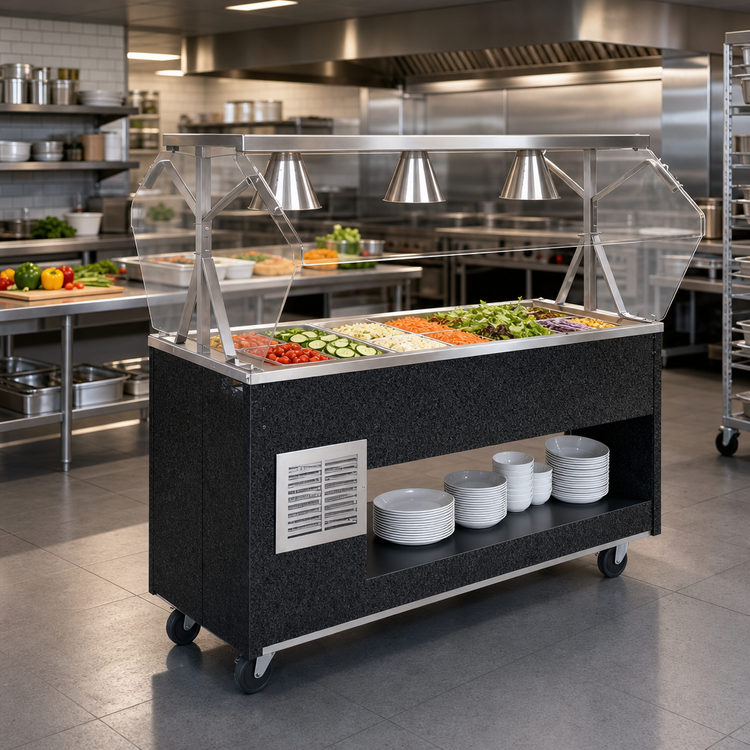 Product image #2 for Vollrath 2-Series Affordable Portable 60-Inch Refrigerated Cold Food Pan Buffet Station with Breath Guard, Granite Wrapper, and Open Storage Base