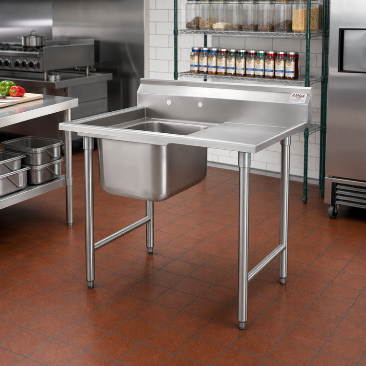 Product image #2 for Eagle Group 1-Compartment Freestanding Stainless Steel Sink with Right-Hand Drainboard, 46-3/4"W x 31-3/4"D