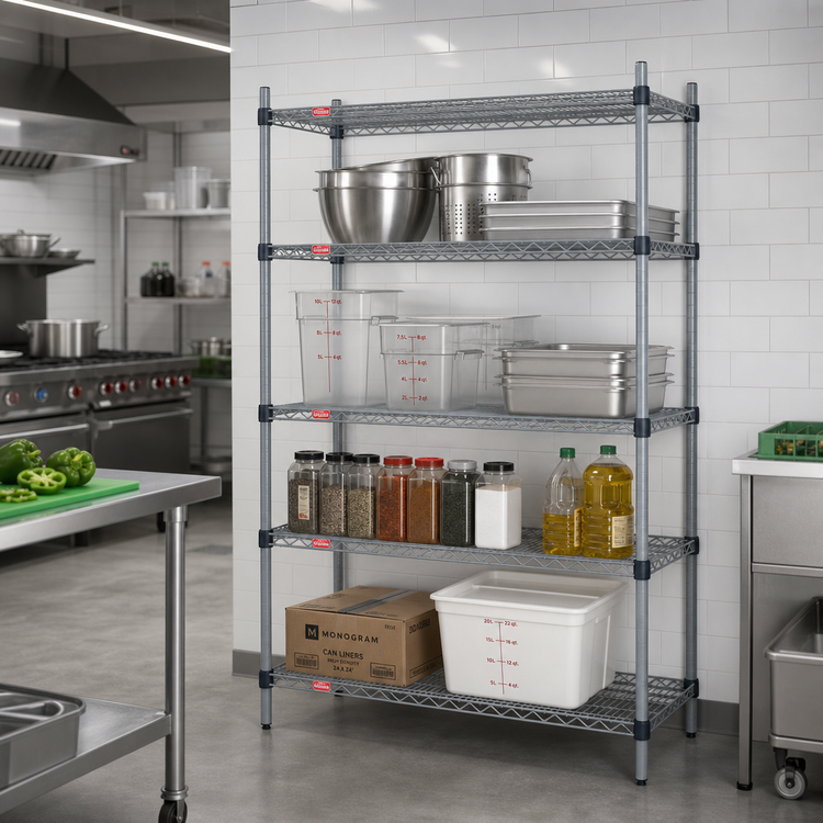 Product image #2 for Eagle Group Valu-Master Quad-Adjust 4-Tier Wire Shelving Starter Unit, 48 x 24 x 74 Inches, Gray Epoxy