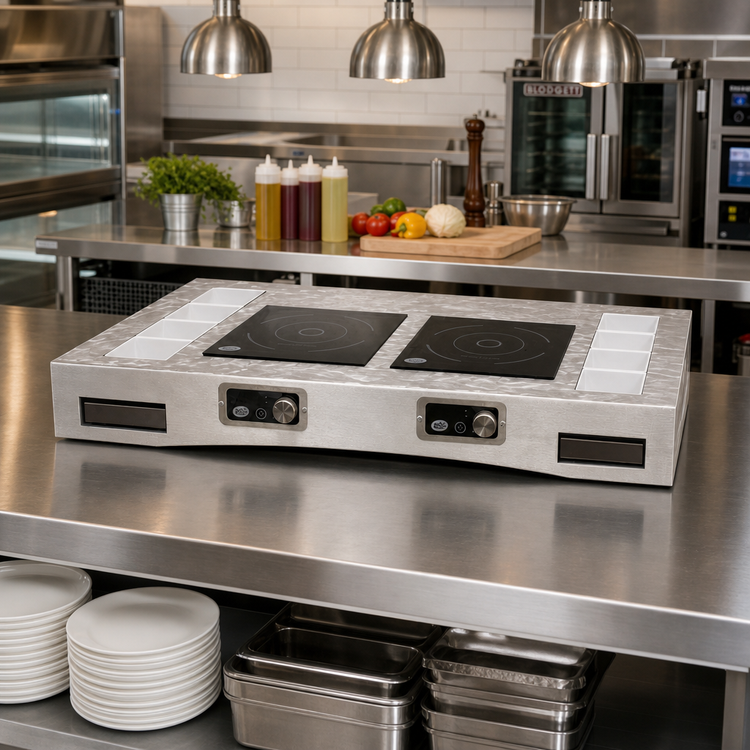 Product image #3 for TableCraft Double Induction Countertop Action Station Kit, 2-Burner, 120V, Random Swirl Finish