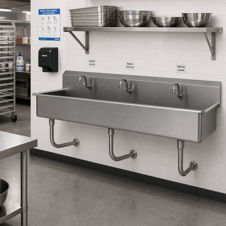 Product image #2 for Advance Tabco Wall Mounted 3-Person Multiwash Hand Sink, 60 Inch Wide