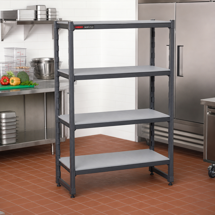 Product image #2 for Cambro Camshelving Basics Plus 18 x 36 5-Shelf Solid Shelf Kit, Brushed Graphite