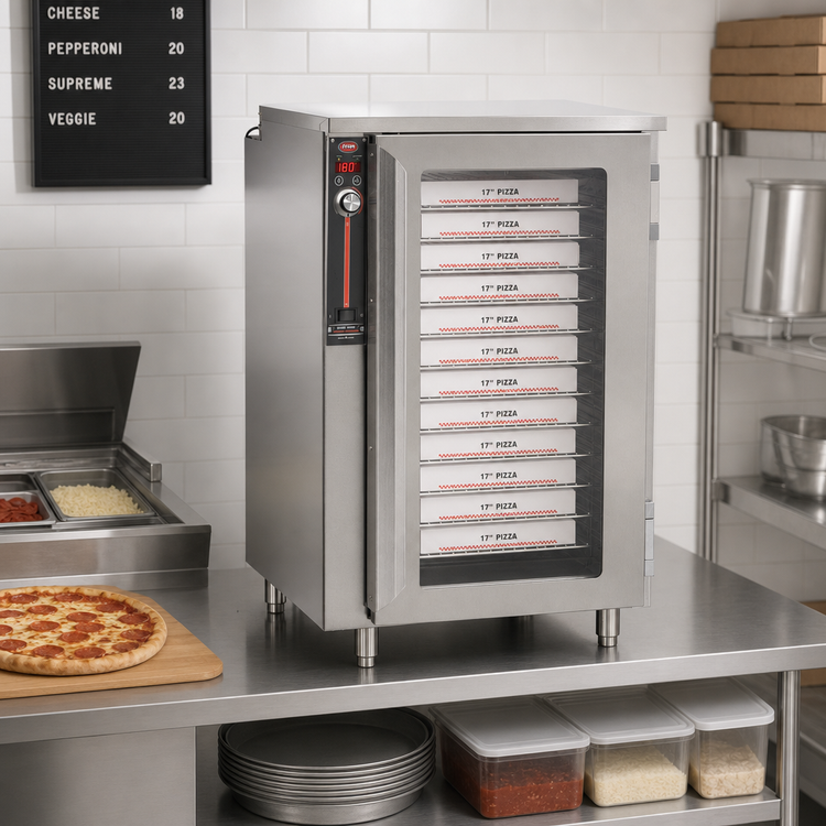 Product image #2 for Handy Line Countertop Heated Pizza Holding Cabinet, Holds 13 17-Inch Pizza Boxes, Stainless Steel, See-Thru Lexan Door