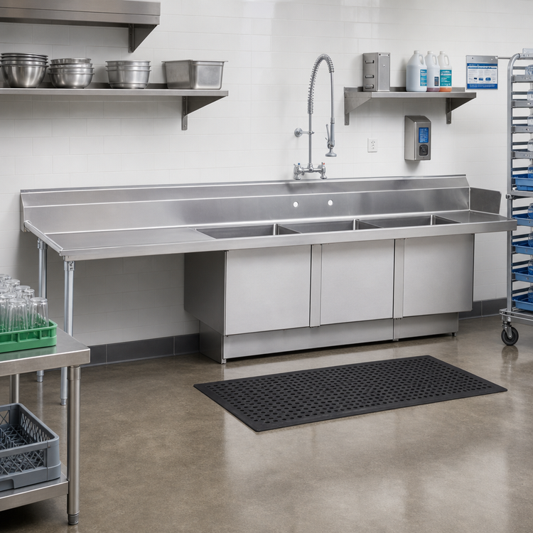Product image #2 for Advance Tabco 143-Inch 3-Compartment Sink Dishtable with Left Drainboard and 18" x 24" Bowls