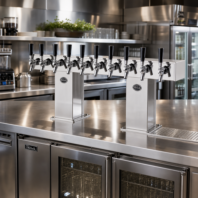 Product image #2 for Perlick Bridge Tee Extra High Countertop Glycol-Cooled Draft Beer Tower, 12 Faucets, Stainless Steel