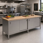 Thumbnail image #2 for John Boos EBSW7-24144 Enclosed Cabinet Wood Top Work Table with Sliding Doors, 144 x 24 x 36-1/2 Inches, 1-3/4-Inch Maple Top