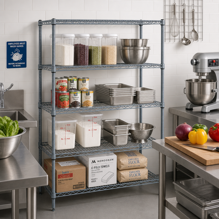 Product image #2 for Quantum 30" W x 18" D x 54" H Wire Shelving Starter Kit, 4-Shelf Stationary Unit, Gray Epoxy Antimicrobial Finish