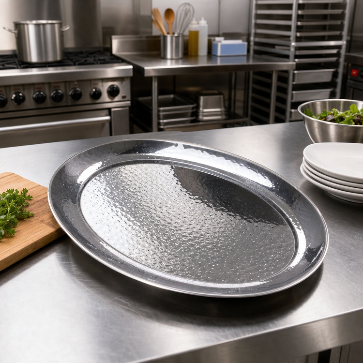 Product image #2 for American Metalcraft Oval Hammered Stainless Steel Serving Tray, 15 x 11 Inches