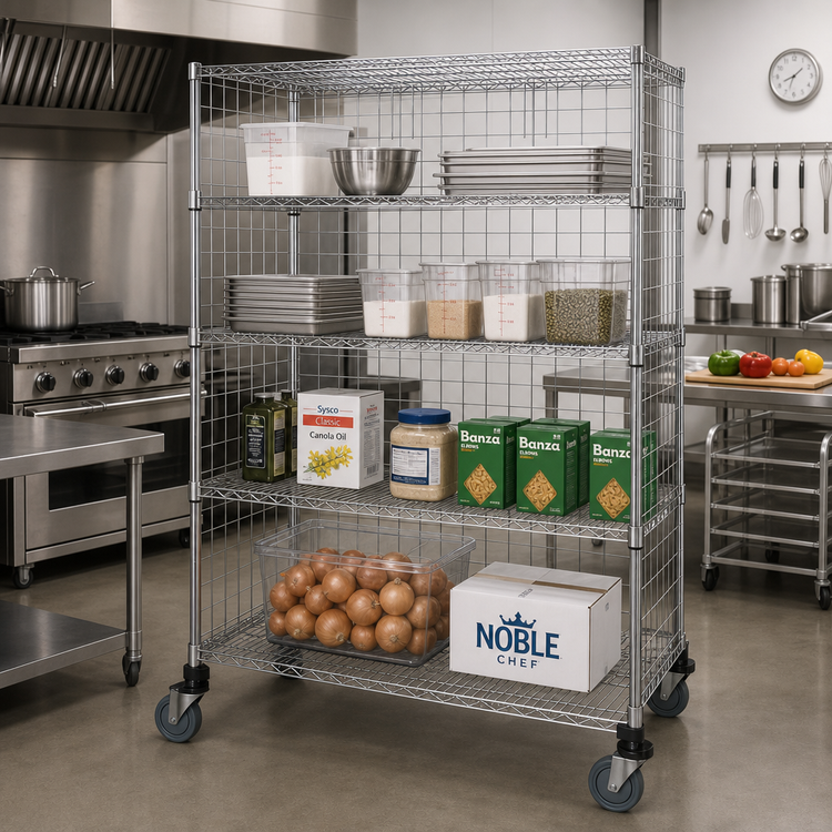 Product image #2 for Quantum 5-Shelf Wire Enclosed Mobile Cart, 48 x 24 x 69 Inches, Chrome Finish