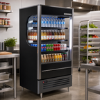 Thumbnail image #2 for Beverage Air Vuemax VMHC-7-1-B Vertical Open-Air Merchandiser Cooler, 35.5-Inch Wide, 3 Shelves, Self-Contained, Black