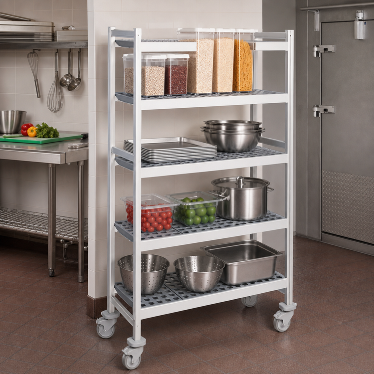 Product image #2 for Fermostock 4-Tier Mobile Polymer Shelving Unit, 64W x 18D x 71H