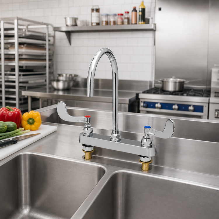 Product image #2 for T&S Brass 8-Inch Center Deck Mount Workboard Mixing Faucet with 5-11/16-Inch Swivel Gooseneck