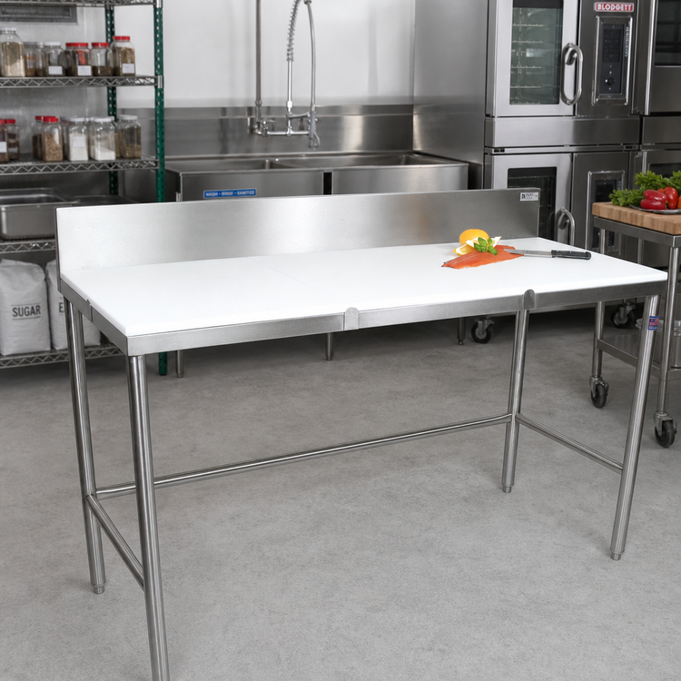 Product image #2 for John Boos 96-Inch x 36-Inch Trimming Table with 3/4-Inch Reversible Poly Top and 6-Inch Removable Backsplash
