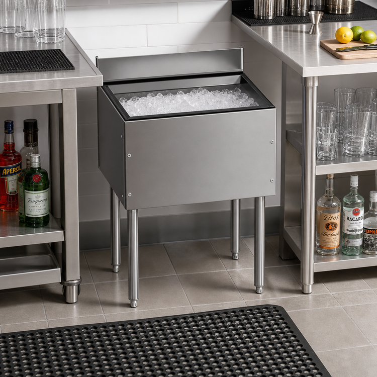 Product image #2 for CHOICE 24-Inch x 19-Inch Underbar Ice Bin, 67 lb. Capacity, Stainless Steel