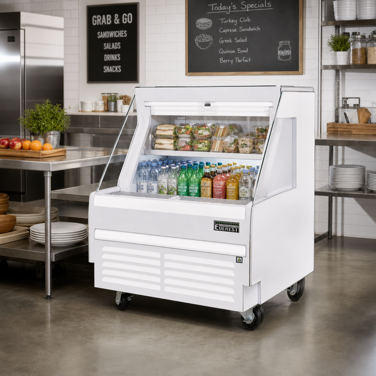 Product image #2 for Everest Refrigeration Horizontal Open Display Merchandiser, 5.6 Cu. Ft., Self-Contained Bottom-Mount Refrigeration, White