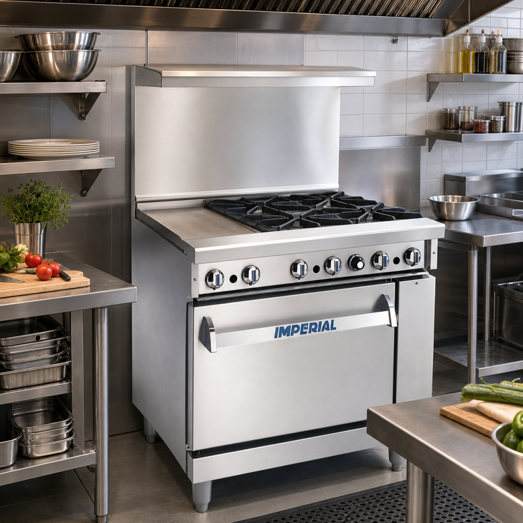 Product image #2 for Imperial Pro Series 36-Inch Gas Restaurant Range with 4 Open Burners, 12-Inch Griddle, and Standard Oven
