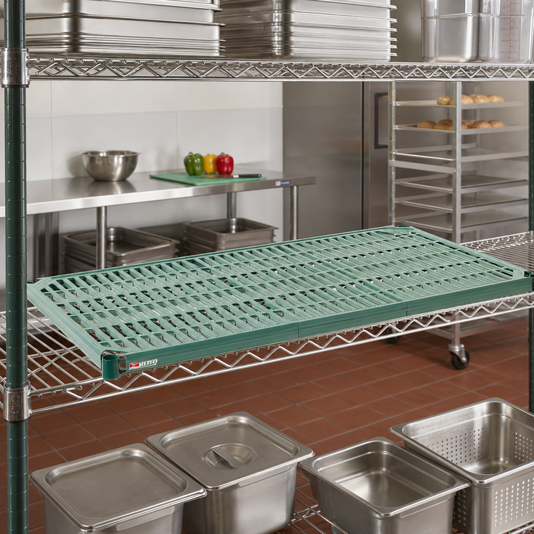 Product image #3 for Metro Super Erecta Pro 54" x 21" Vented Polymer Shelf with Removable Mat, Metroseal 3 Green Epoxy-Coated Frame