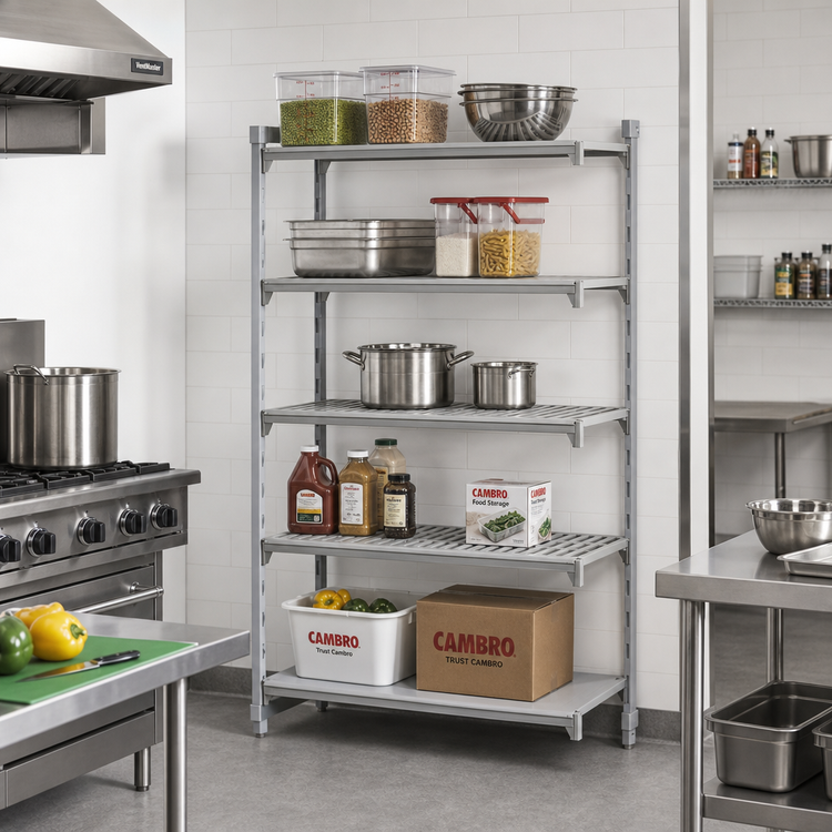 Product image #3 for Cambro Camshelving Premium 36" W x 24" D x 84" H 5-Shelf Vented and Solid Add-On Polymer Shelving Unit