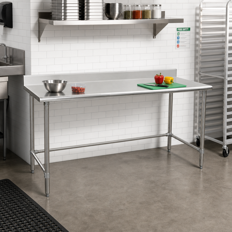 Product image #2 for Eagle Group BlendPort Budget Series 48 Inch x 24 Inch Stainless Steel Work Table with 4-1/2 Inch Backsplash and Rolled Front Edge