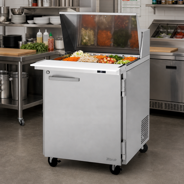 Product image #3 for Turbo Air PRO Series Mega Top Sandwich/Salad Prep Table, 1 Section, 12-Pan, 1 Solid Door, Rear-Mount Self-Contained Refrigeration