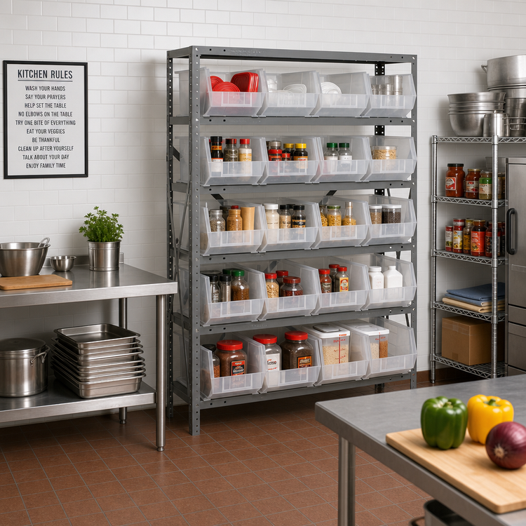 Product image #2 for Quantum Heavy Duty Wire Shelving Unit with 8 Shelves and 28 Clear Bins, 36 x 12 x 75 Inches