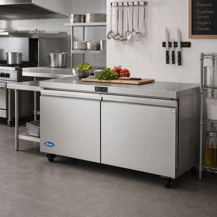 Product image #1 for Atosa AUR60SD 60-Inch Two-Section Undercounter Reach-In Refrigerator, 15 Cu. Ft., Solid Doors