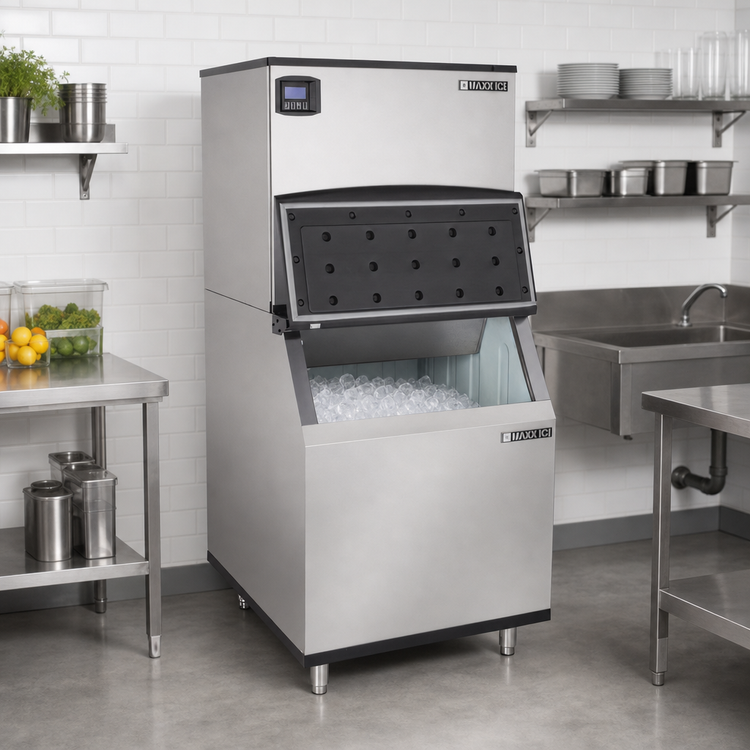 Product image #2 for Maxx Ice Intelligent Series 30-Inch Air-Cooled Full Dice Modular Ice Machine with 470-lb Storage Bin