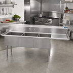 Thumbnail image #2 for BK Resources BKS-3-18-12-18RS Three-Compartment Stainless Steel Sink, Right Drainboard, 18 x 18 x 12 in Bowls